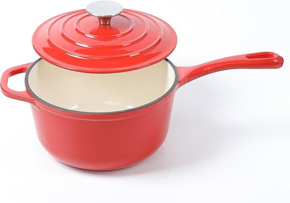 Red Enameled Cast Iron Saucepan