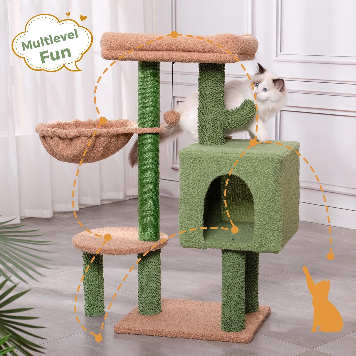 34in Cactus Cat Tree with Padded Perch