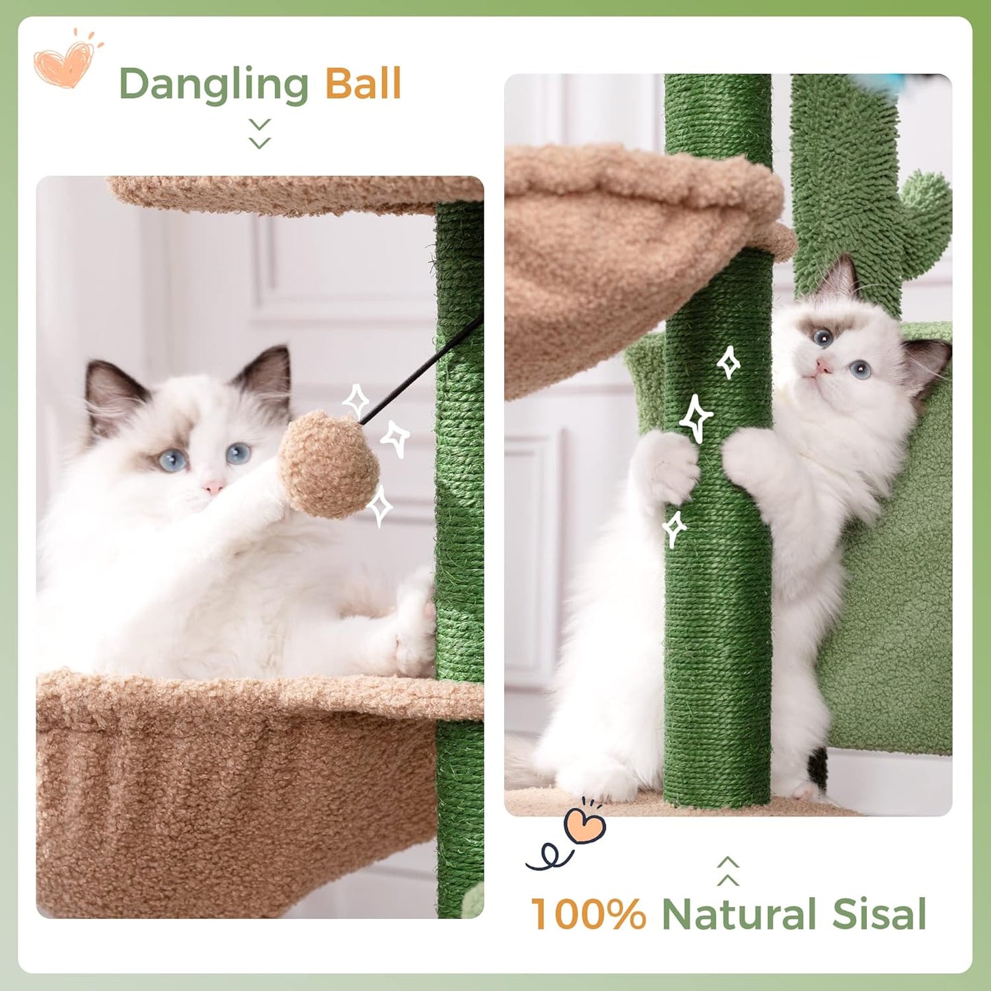 34in Cactus Cat Tree with Padded Perch