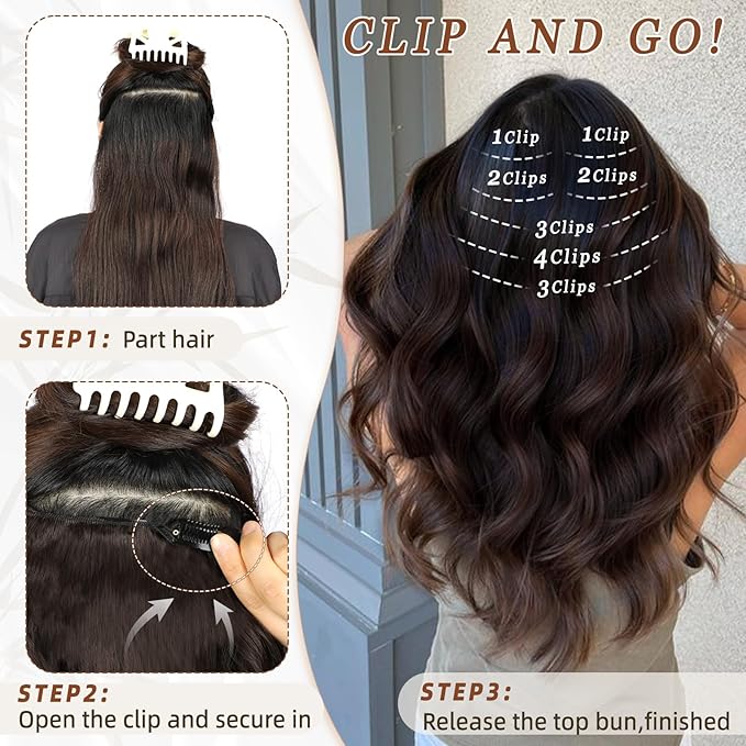 20in Synthetic Clip in Hair Extensions 6pc - Golden Brown