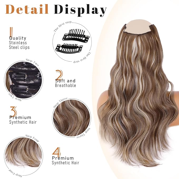 20in Synthetic Clip in Hair Extensions 6pc - Golden Brown