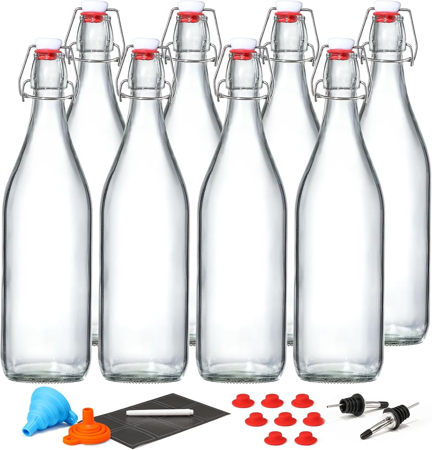 8Pack of Airtight 1 Liter Glass Bottles - Swing Top