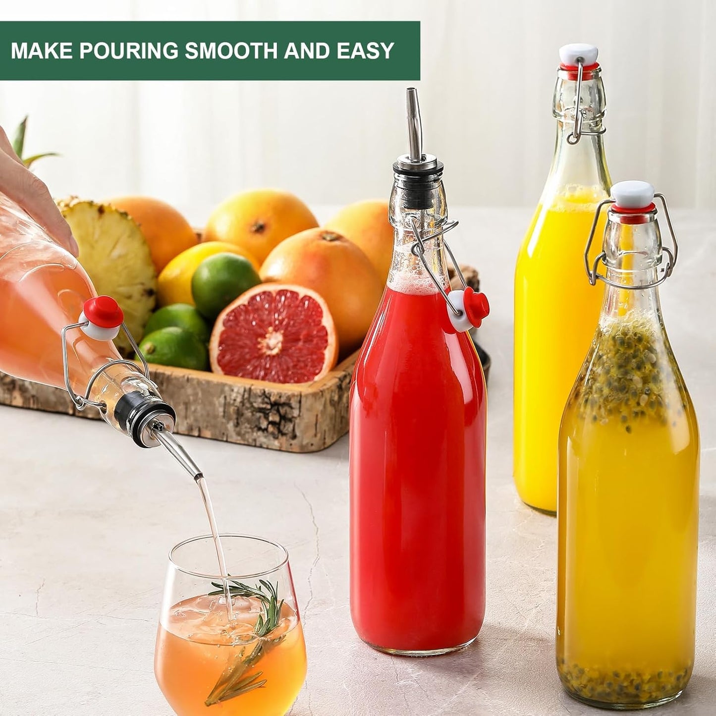8Pack of Airtight 1 Liter Glass Bottles - Swing Top
