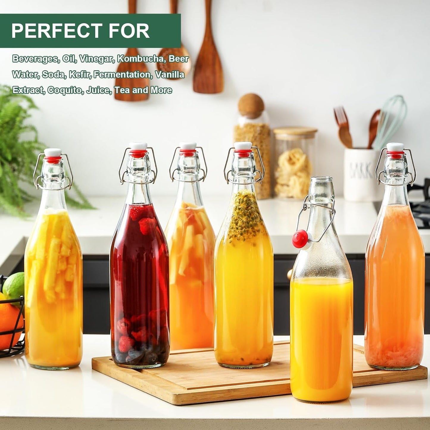 8Pack of Airtight 1 Liter Glass Bottles - Swing Top