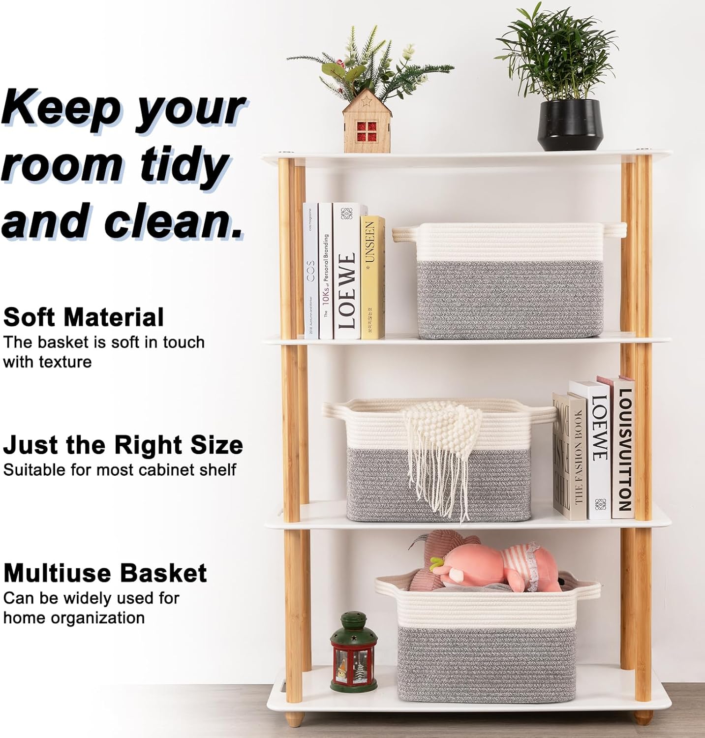 3pc Woven Cotton Rope Storage Baskets - Grey
