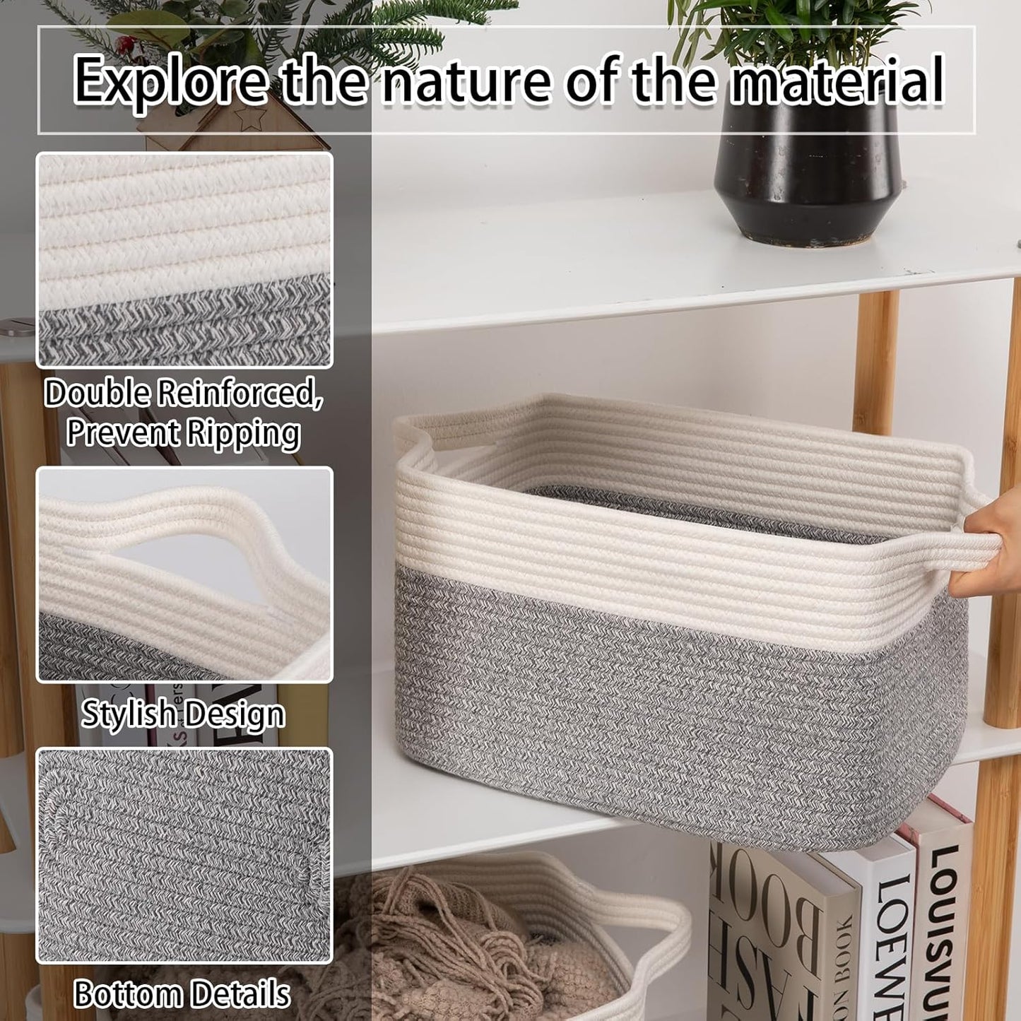 3pc Woven Cotton Rope Storage Baskets - Grey