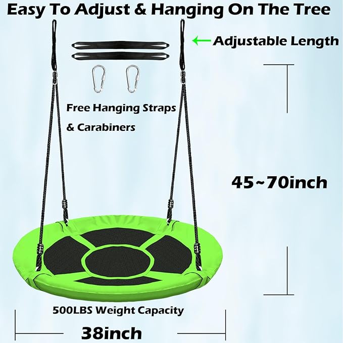40 Inch Green Saucer Tree Swing Set for Kids & Adults, up to 500 lbs