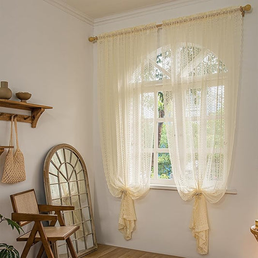 Ivory Crochet Lace Curtains - 55x63 inch