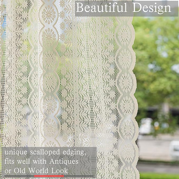 Ivory Crochet Lace Curtains - 55x63 inch