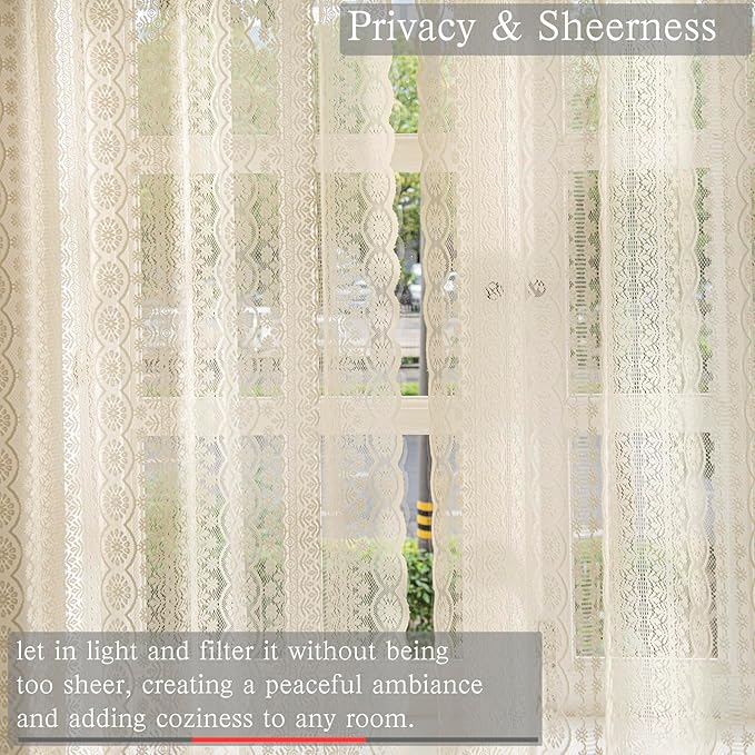 Ivory Crochet Lace Curtains - 55x63 inch