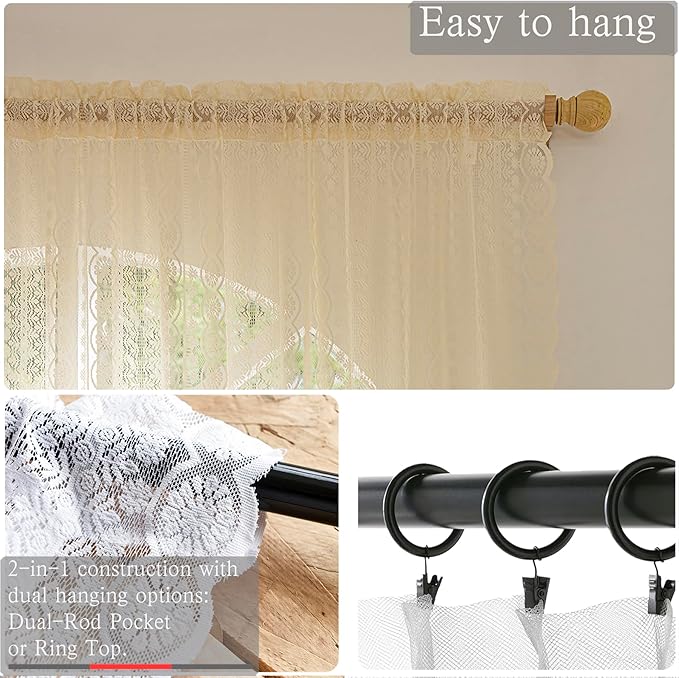 Ivory Crochet Lace Curtains - 55x63 inch