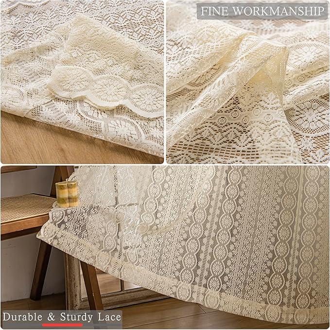 Ivory Crochet Lace Curtains - 55x63 inch