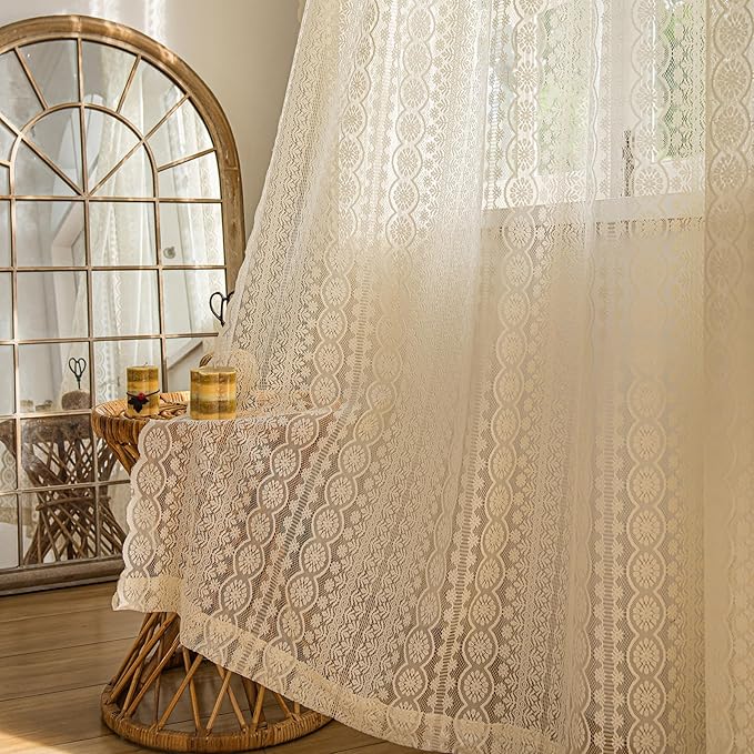 Ivory Crochet Lace Curtains - 55x63 inch