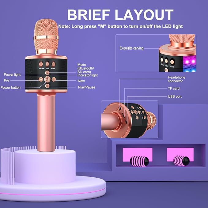 Wireless Bluetooth Karaoke Microphone - Rose Gold