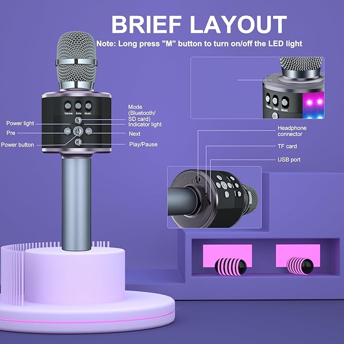 Wireless Bluetooth Karaoke Microphone - Space Gray