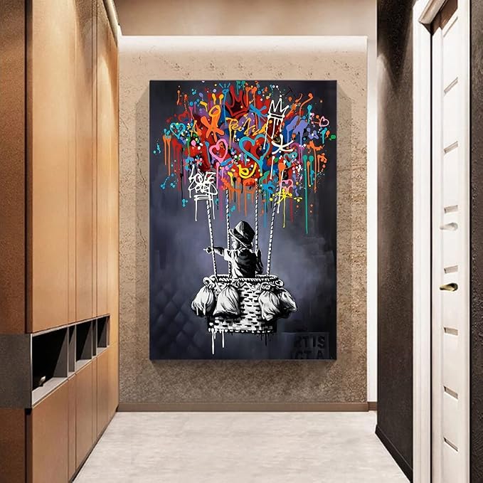 Banksy Inspired Canvas Wall Art - Air Balloon, 24x36in