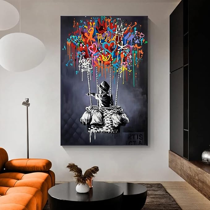 Banksy Inspired Canvas Wall Art - Air Balloon, 24x36in