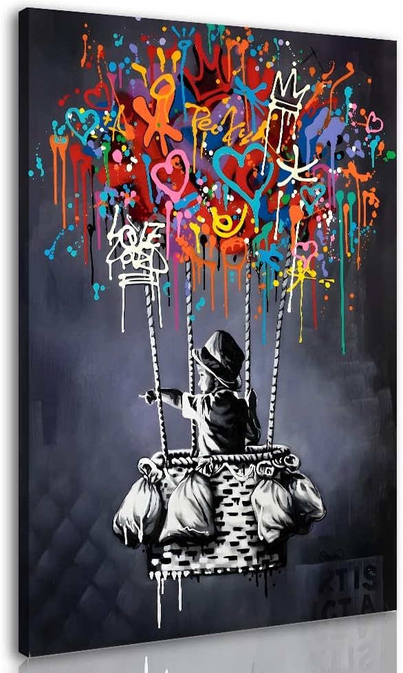 Banksy Inspired Canvas Wall Art - Air Balloon, 24x36in