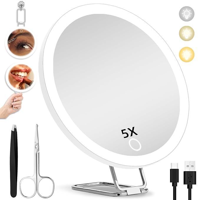 5X Magnifying Mirror with 3 Lights Color Modes