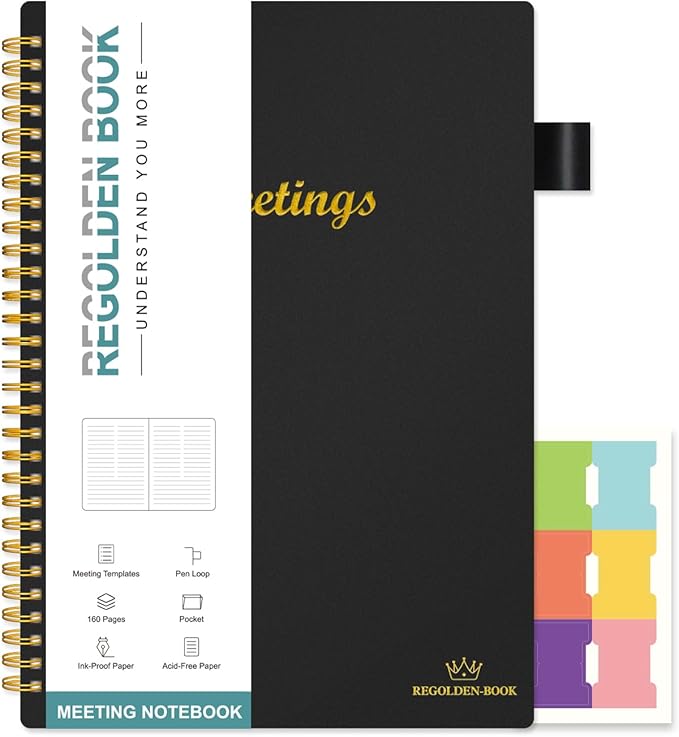 Regolden-Book Meeting Notebook (7”x10”), Black