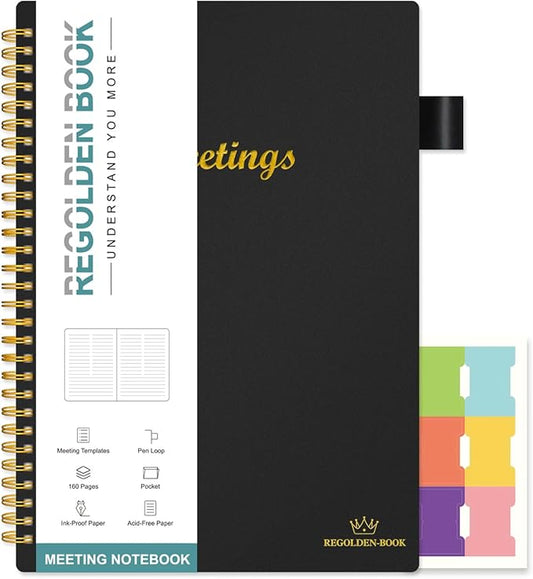 Regolden-Book Meeting Notebook (7”x10”), Black