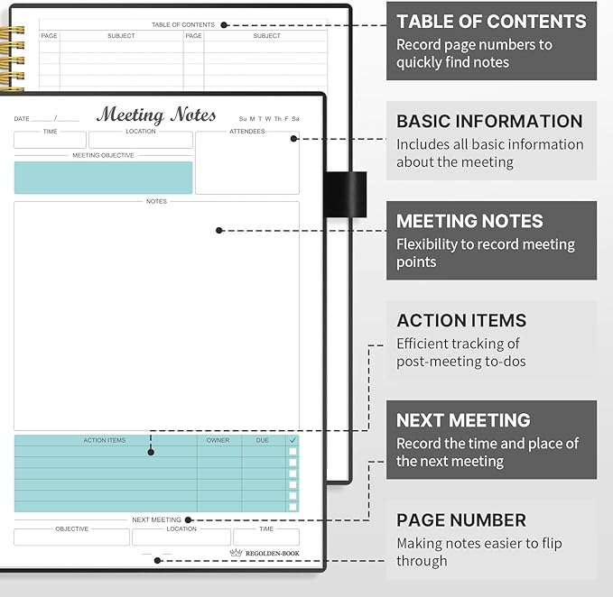 Regolden-Book Meeting Notebook (7”x10”), Black