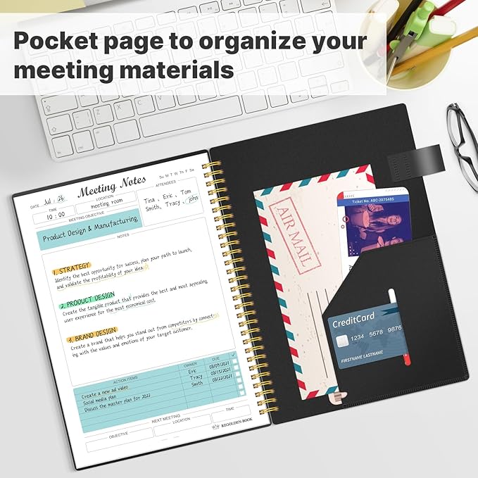 Regolden-Book Meeting Notebook (7”x10”), Black