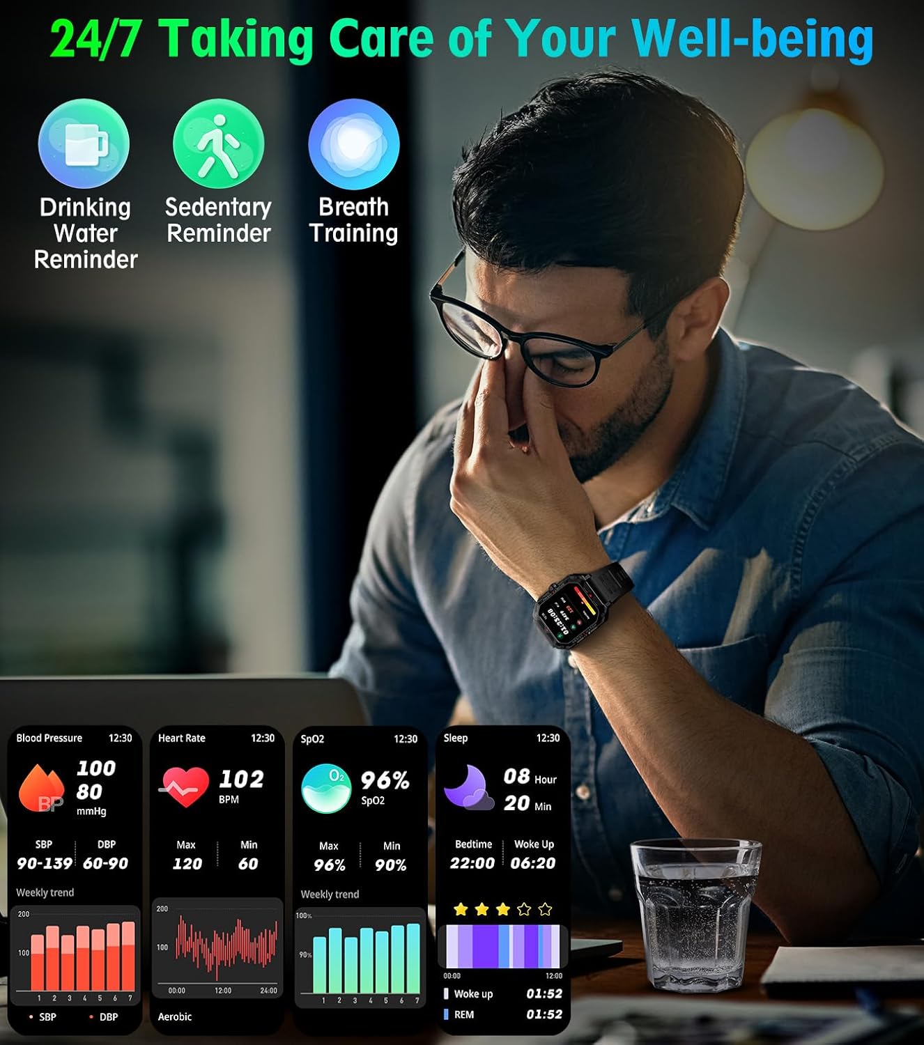 Military Smart Watch with Fitness Tracker Modes - 2.02"