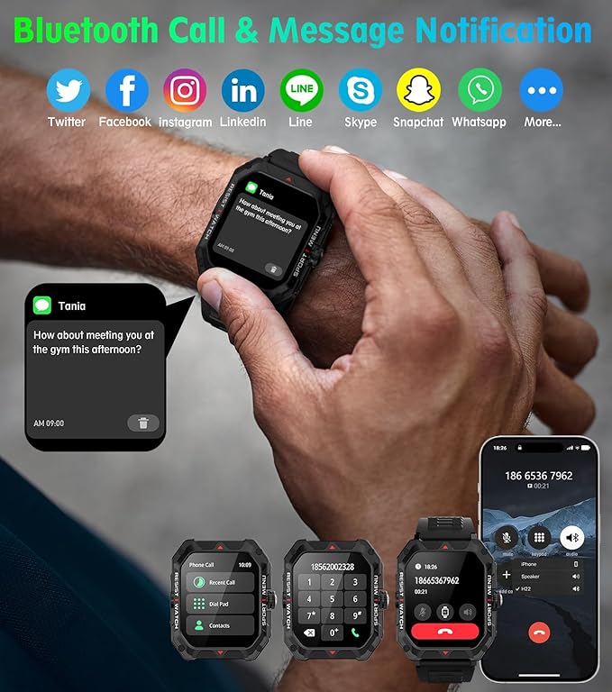 Military Smart Watch with Fitness Tracker Modes - 2.02"