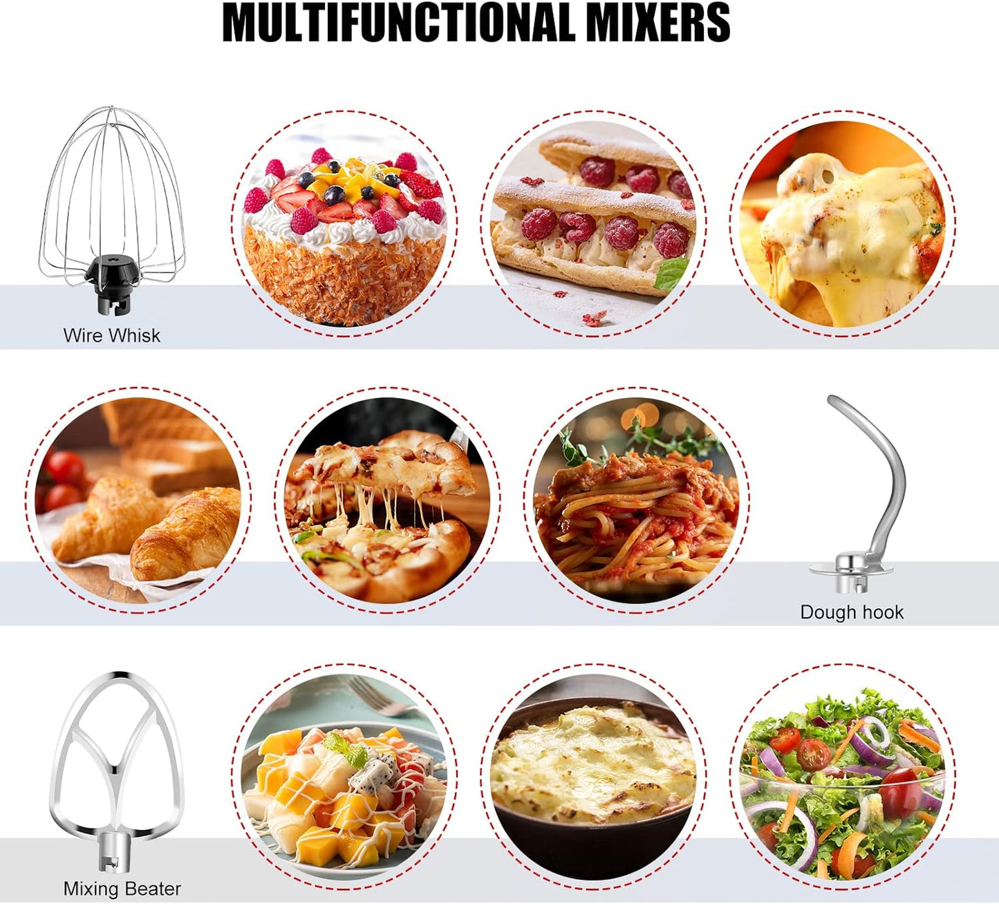 5QT Tilt-Head Stand Food Mixer| 10 Speeds | Stainless Steel Bowl