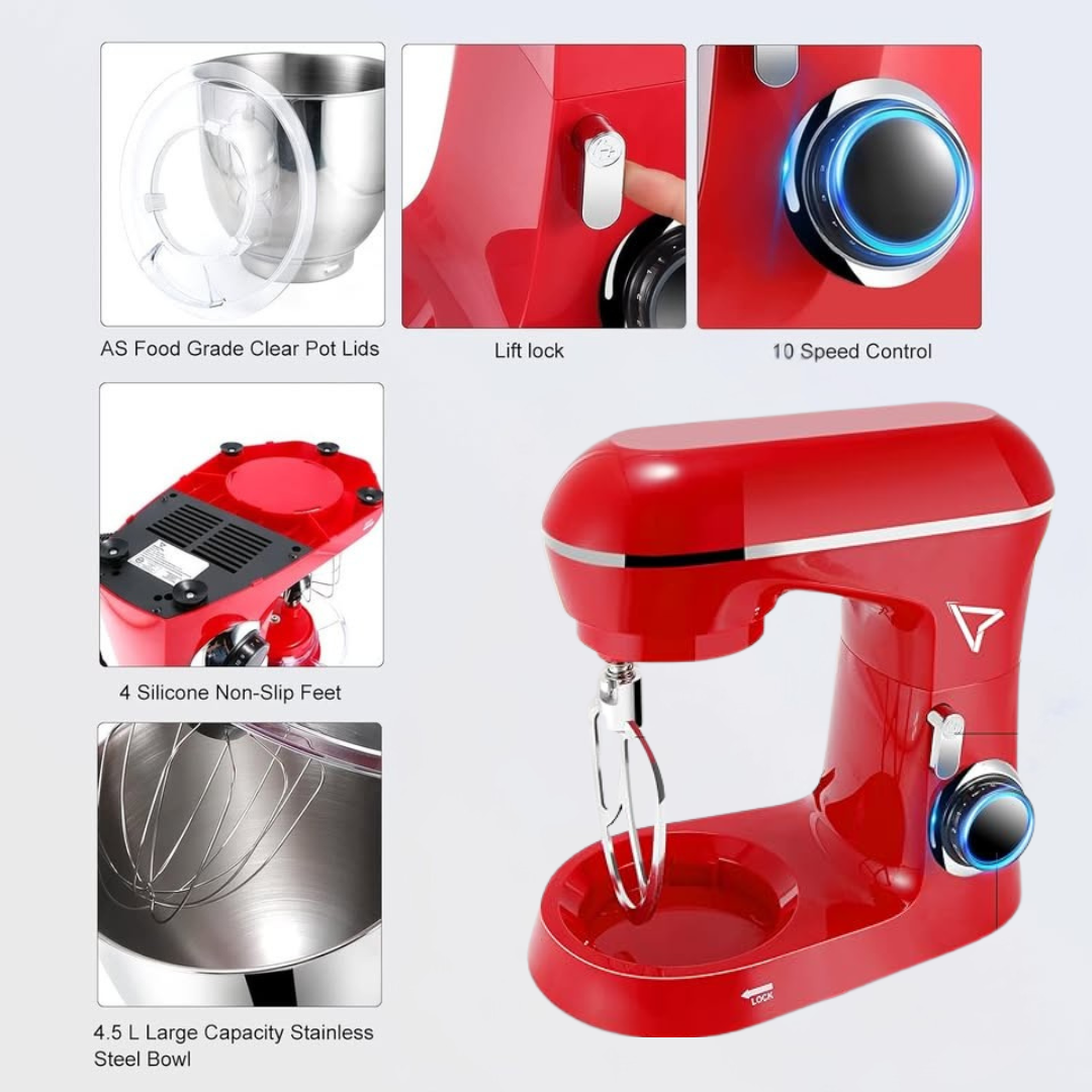 5QT Tilt-Head Stand Food Mixer| 10 Speeds | Stainless Steel Bowl