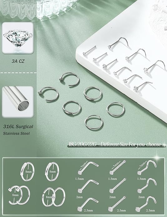 22G Hypoallergenic Nose Piercing Jewelry