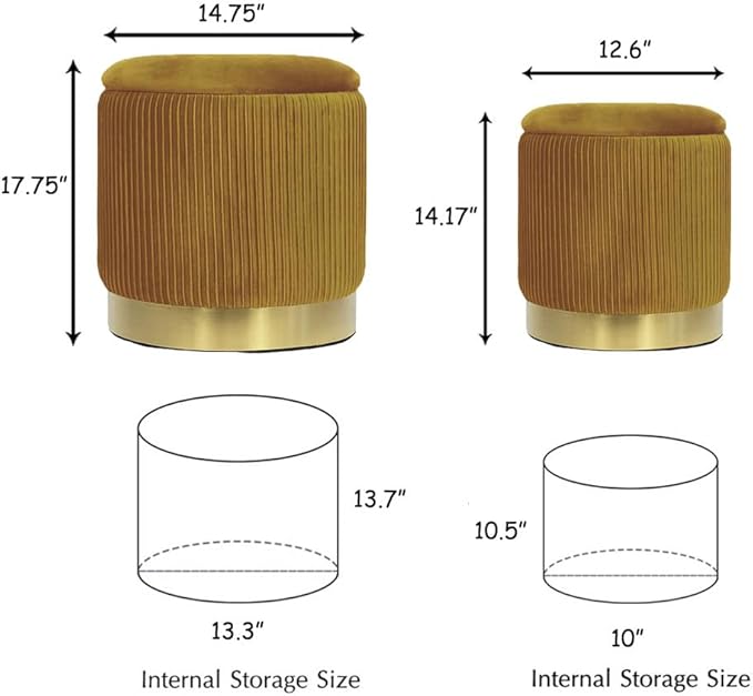 2 Round Velvet Ottoman w/ Storage