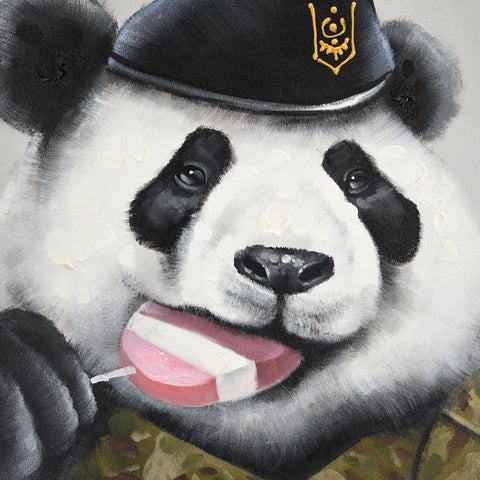 Panda Eating Popsicle Acrylic Painting, 32x32in