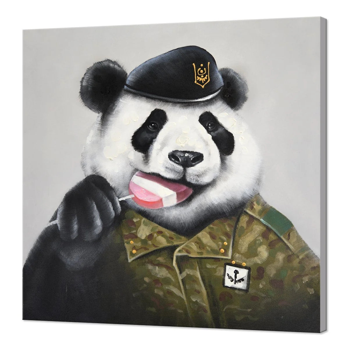 Panda Eating Popsicle Acrylic Painting, 32x32in