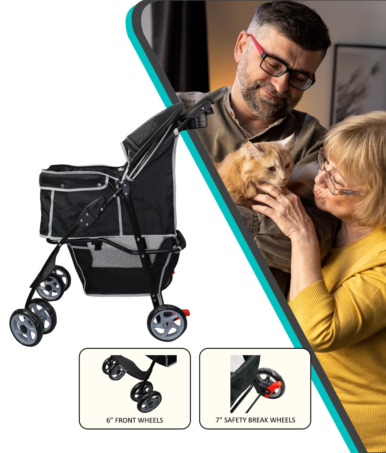 Pet Stroller for Small Medium Animal - Black