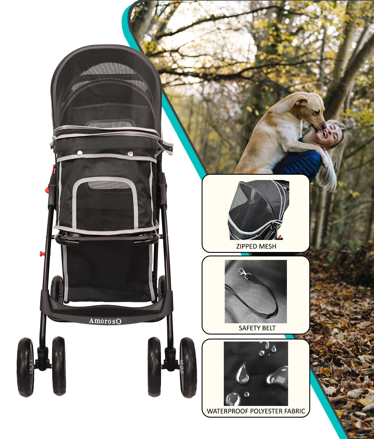 Pet Stroller for Small Medium Animal - Black