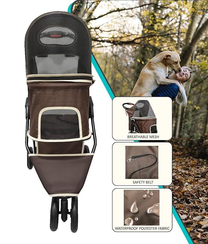 Pet Stroller for Small Medium Animal - Brown
