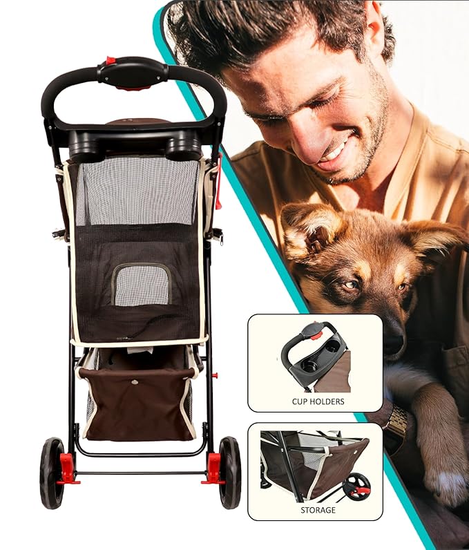 Pet Stroller for Small Medium Animal - Brown
