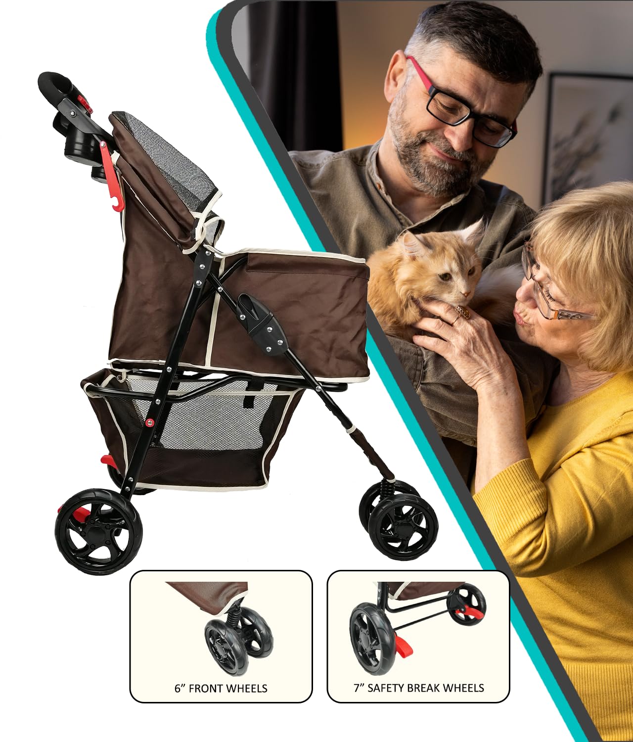 Pet Stroller for Small Medium Animal - Brown