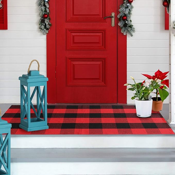 Buffalo Plaid Outdoor Indoor Rug  23.5 x 52 in