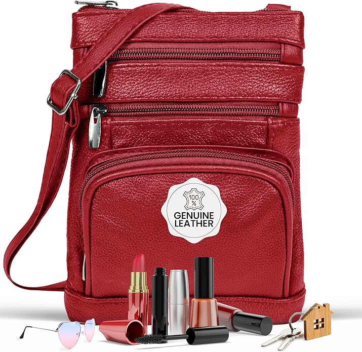 Krediz Crossbody Leather Bag - Red