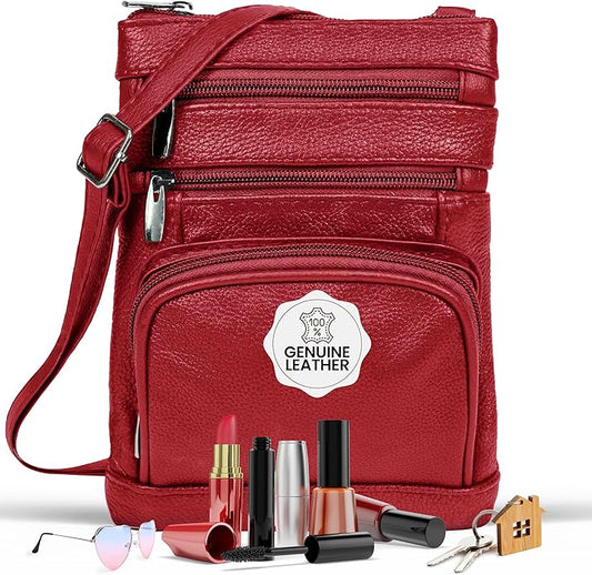 Krediz Crossbody Leather Bag - Red