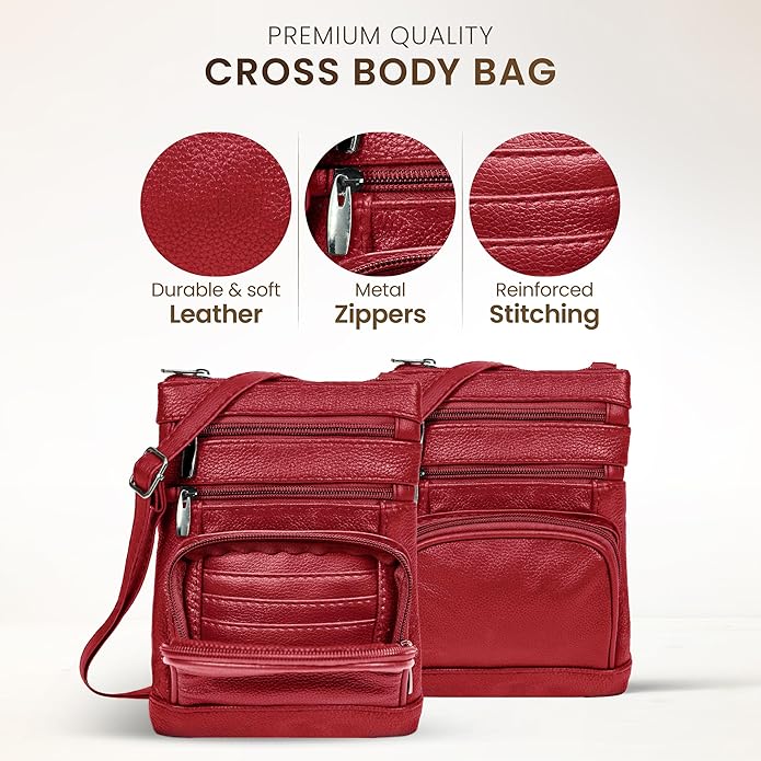 Krediz Crossbody Leather Bag - Red