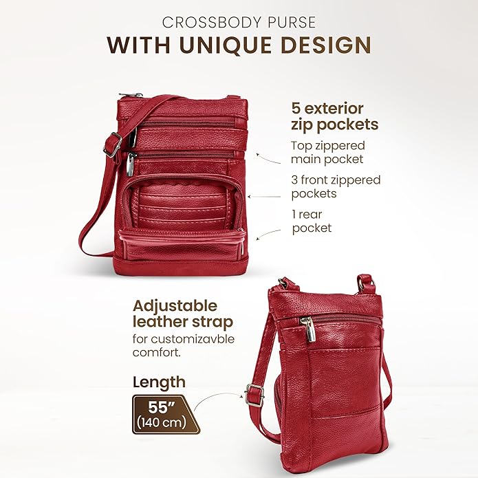 Krediz Crossbody Leather Bag - Red