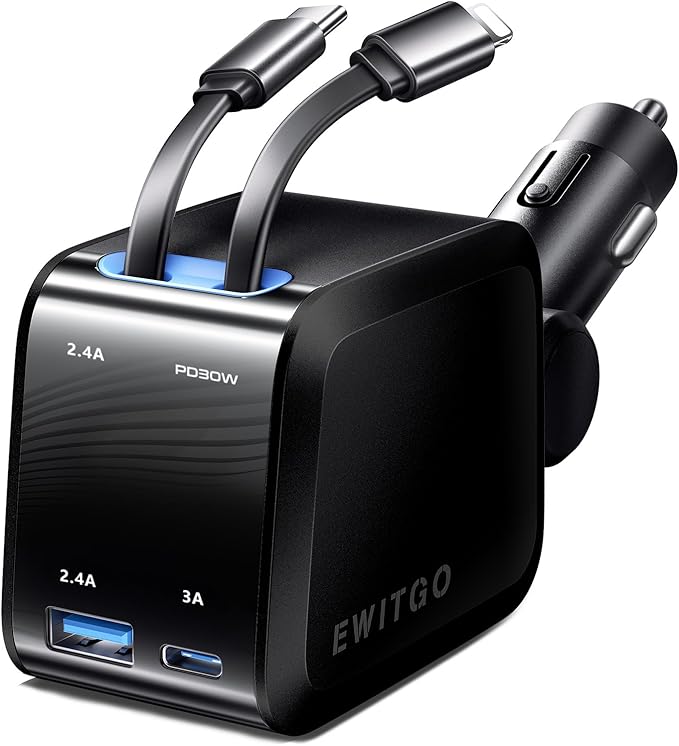 69W Fast Charging USB Retractable Car Charger