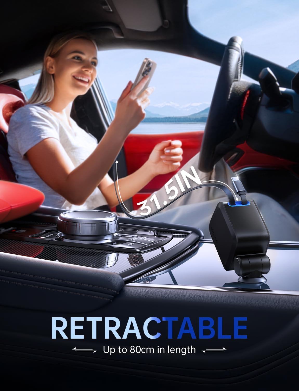 69W Fast Charging USB Retractable Car Charger