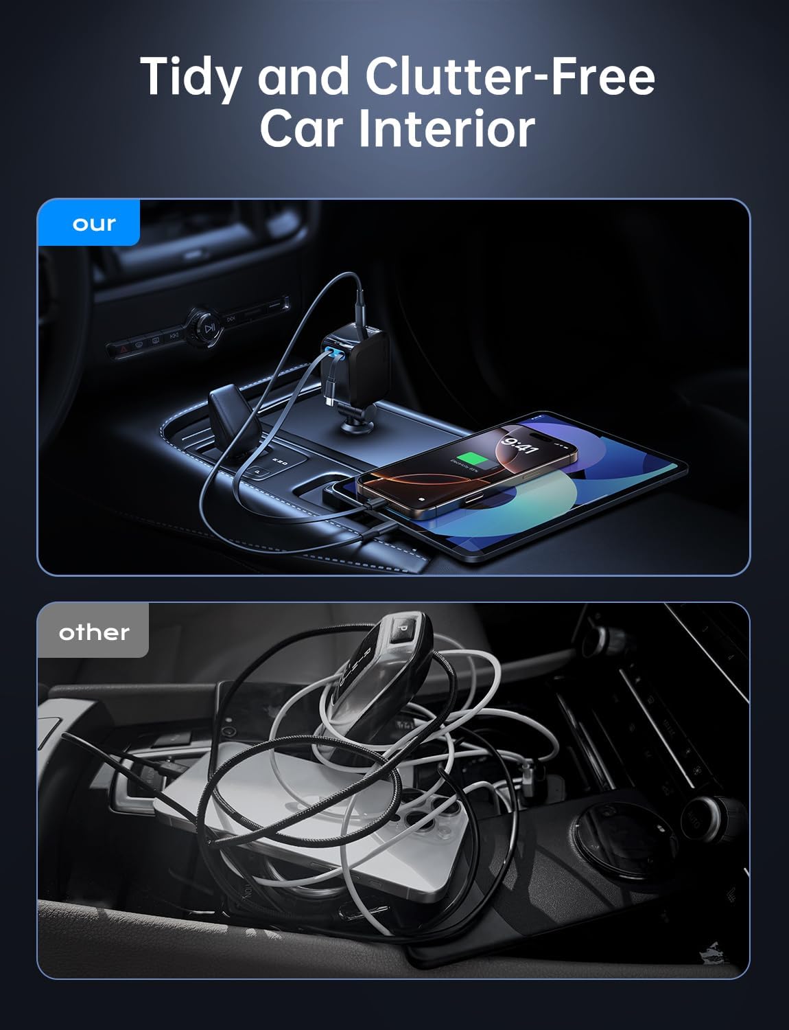 69W Fast Charging USB Retractable Car Charger