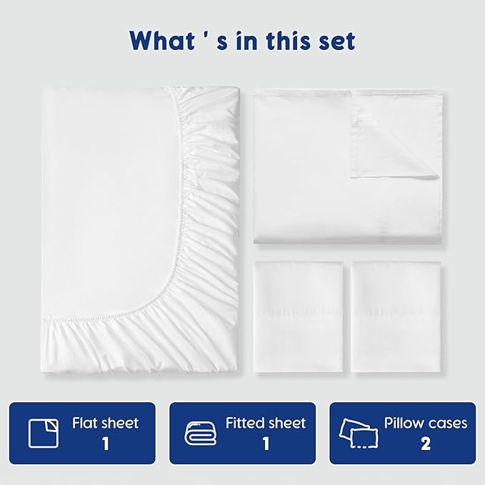 100% Egyptian Cotton Bed Sheets Queen Size 4pc 1200 Thread Count - White