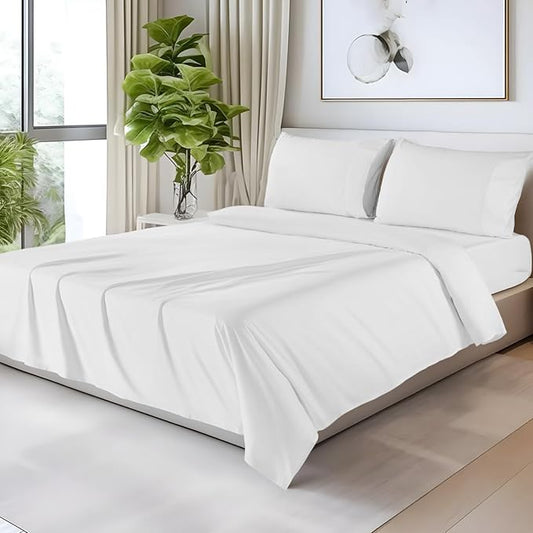 100% Egyptian Cotton Bed Sheets Queen Size 4pc 1200 Thread Count - White